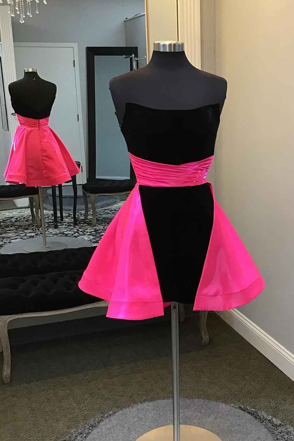 Fuchsia And Black Sweetheart A Line Homecoming Dress Bmbride