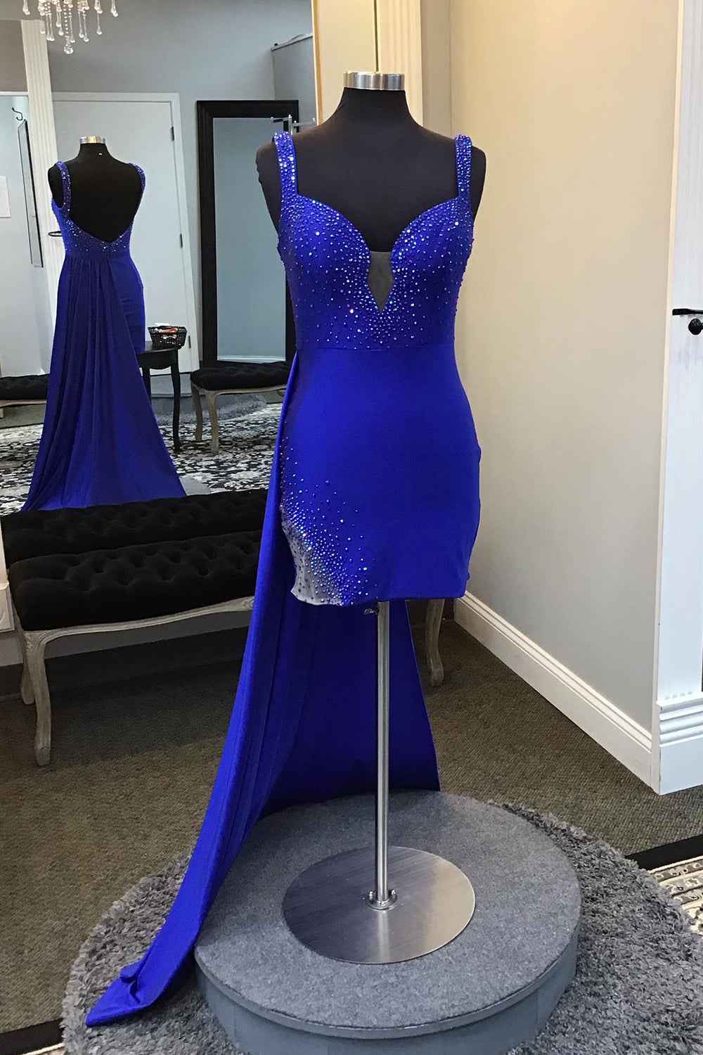 Sparkly Royal Blue Tight Short Homecoming Dress With Beadings Bmbride