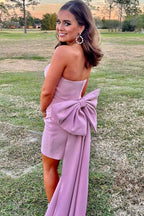 White Strapless Tight Short Homecoming Dress with Bowknot Bmbride