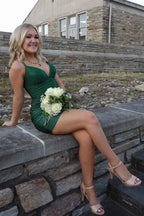Sparkly Red Spaghetti Straps Beaded Tight Short Homecoming Dress