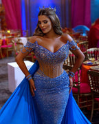 Heavy V Neck Off-the-Shoulder Prom Dress with Sequins Beadings BM bride