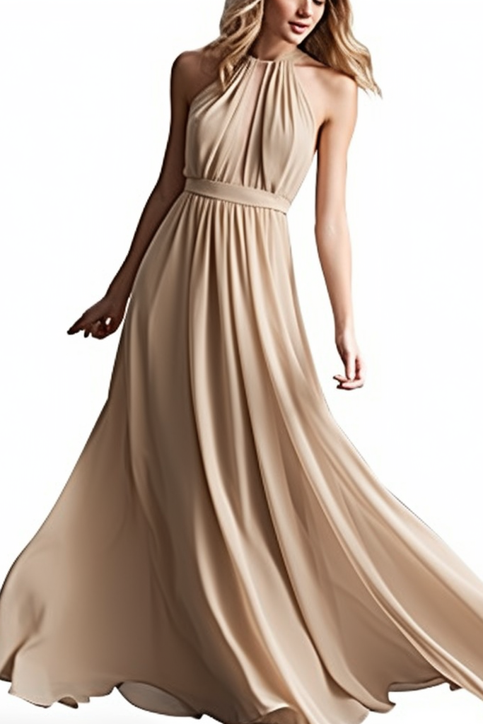 Purple Halter Sleeveless Long Chiffon Prom Dress with Pleats BM bride