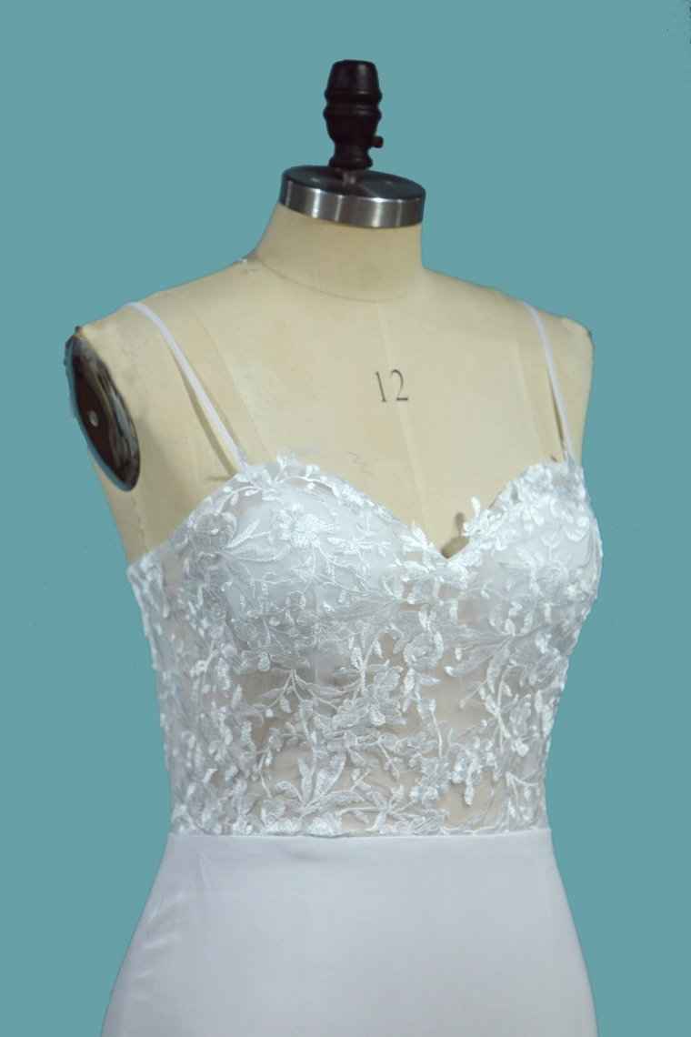 Sweetheart Spaghetti Strap Floor-Length Mermaid Wedding Dress with Lace BM bride