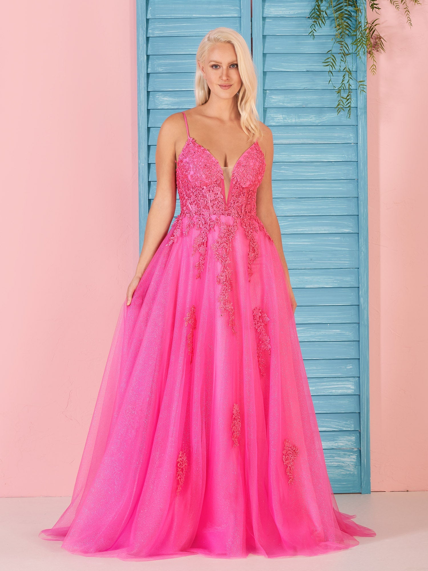 Beautiful A-Line V Neck Pink Lace Long Prom Dress BM bride