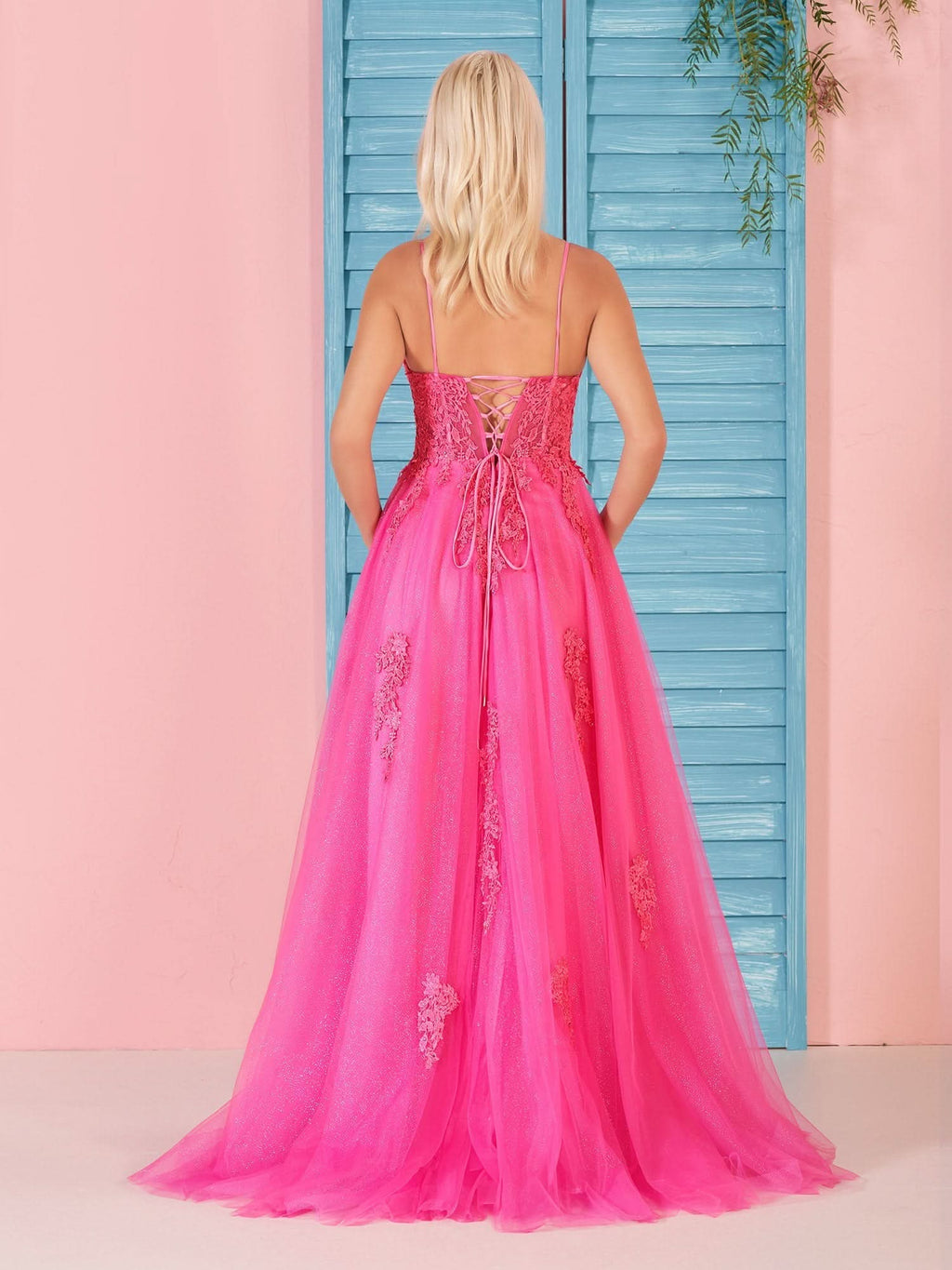 Beautiful A-Line V Neck Pink Lace Long Prom Dress BM bride