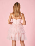 Deep V Neck Tiered A-Line Short Homecoming Dress BM bride