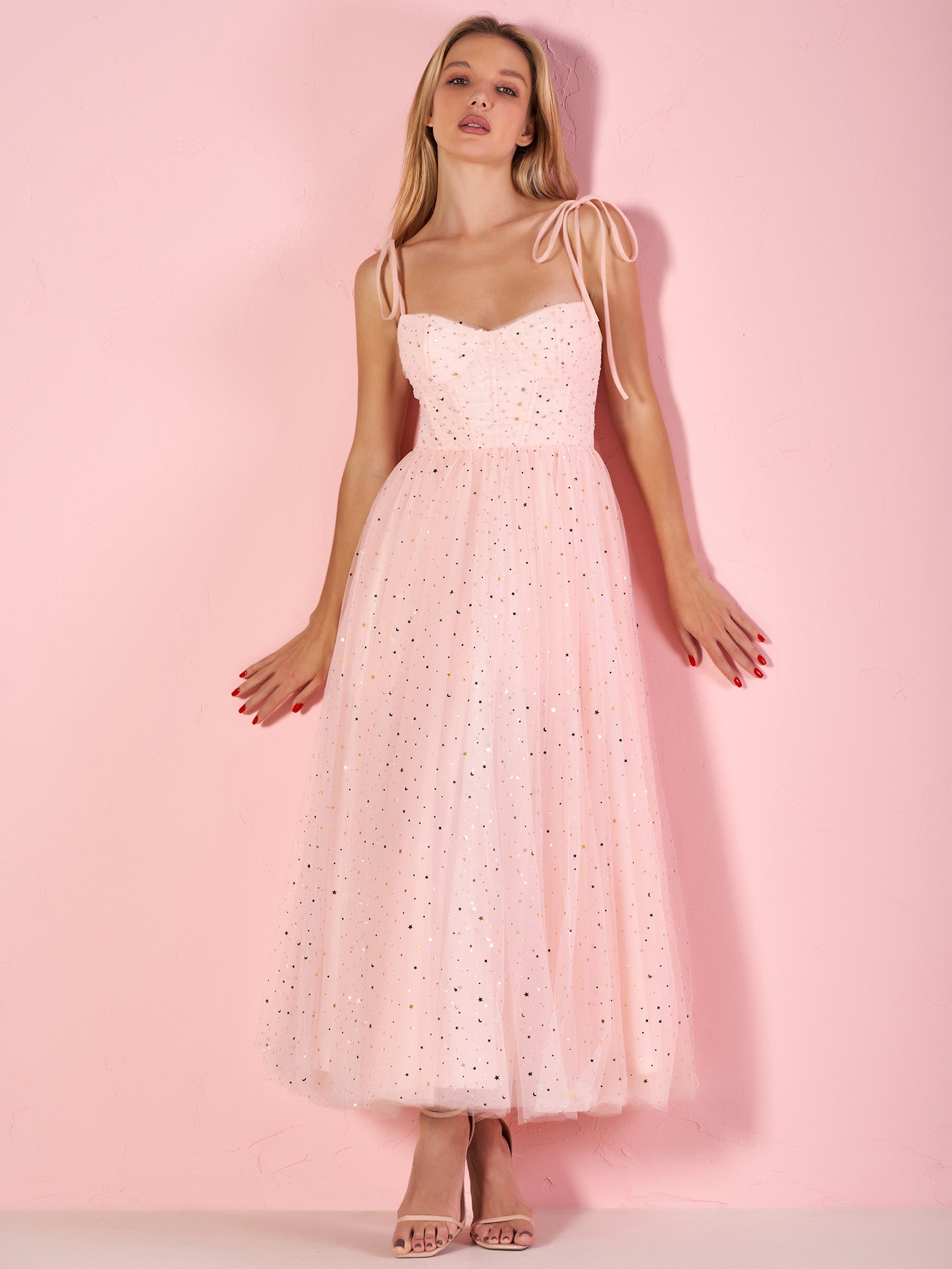 Sweetheart Neckline Starlit Cloar Maxi Length Tulle Prom Dress BM bride