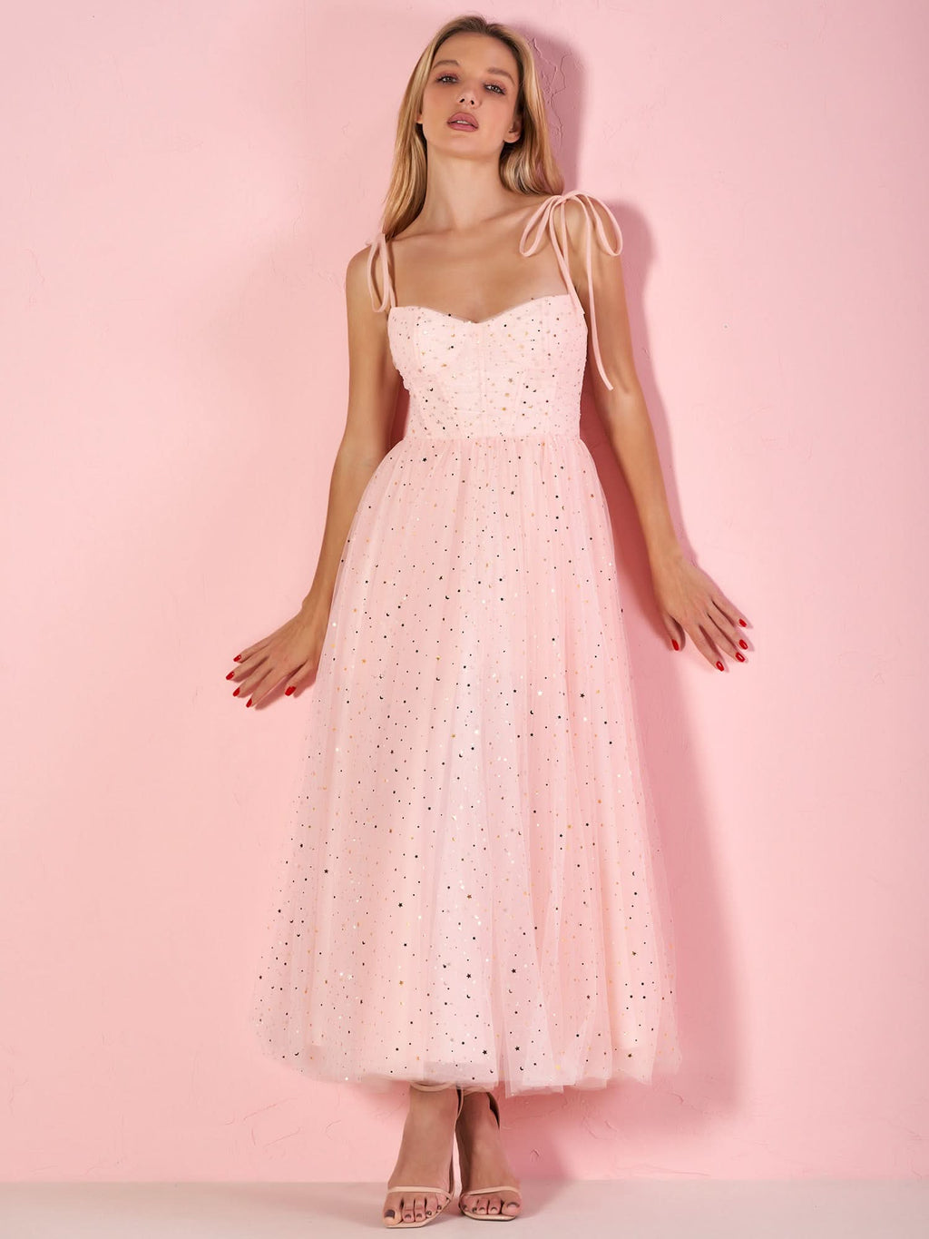 Sweetheart Neckline Starlit Cloar Maxi Length Tulle Prom Dress BM bride