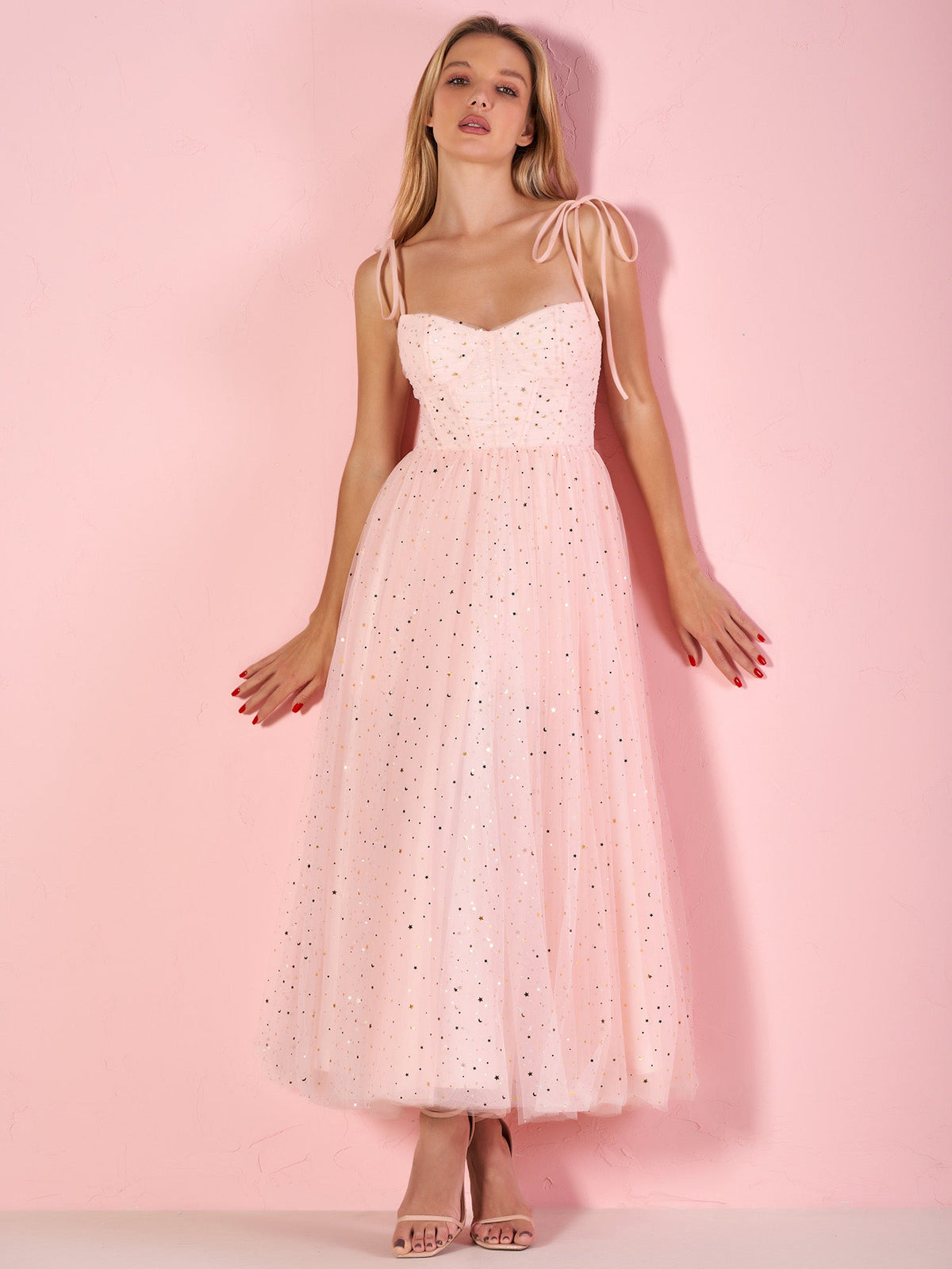 Sweetheart Neckline Starlit Cloar Maxi Length Tulle Prom Dress BM bride