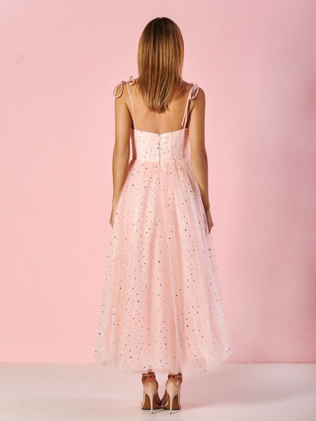 Sweetheart Neckline Starlit Chiffon Maxi Length Tulle Prom Dress BM bride