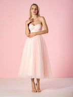 Stylish Strapless Puffy Midi Tulle Dress BM bride