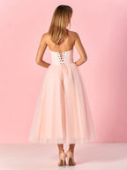 Stylish Strapless Puffy Midi Tulle Dress BM bride