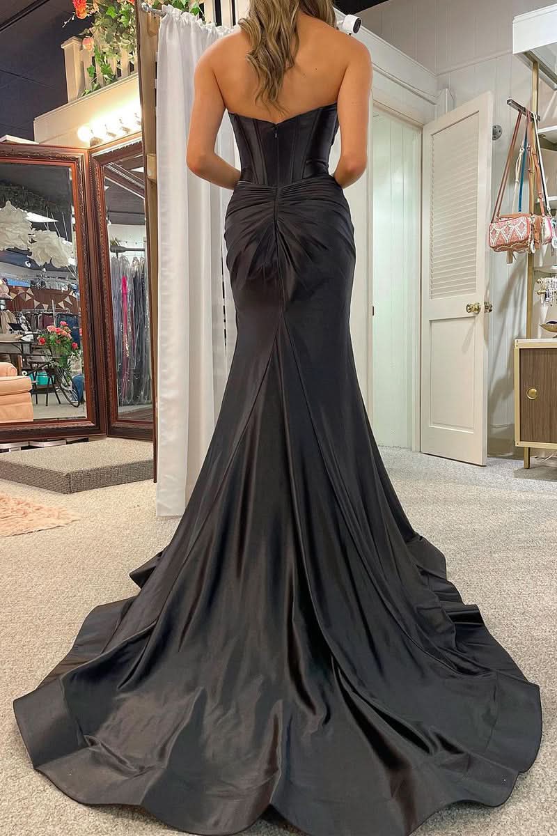 Captivating Sweetheart Satin Mermaid Long Prom Dress with a Unique Design BM bride