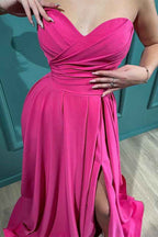 Sweetheart Strapless Sleeveless Fuchsia Long Prom Dress With Split