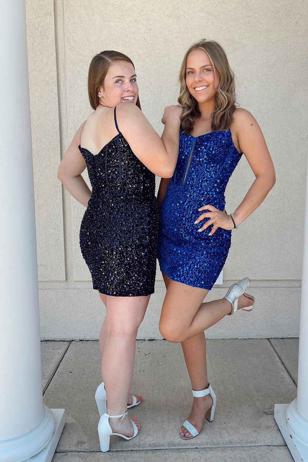 Glitter Royal Blue Corset Tight Short Sequins Homecoming Dress Bmbride