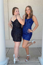 Glitter Royal Blue Corset Tight Short Sequins Homecoming Dress Bmbride
