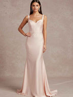 Pink Mermaid Sweetheart Floor-Length Satin Prom Dress