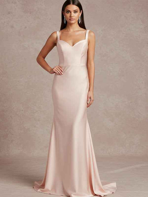 Pink Mermaid Sweetheart Floor-Length Satin Prom Dress BMBRIDE