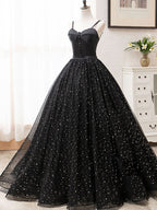 Dazzling V Neck Glitter Black Long Prom Dress BM bride