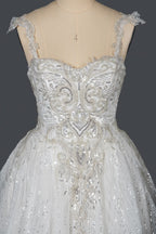 Strapless Sleeveless Sweetheart Pleated Ball Gown Wedding Dress with Sequins BM bride