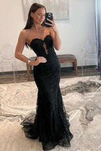 Elegant Black Sweetheart Lace Appliques Mermaid Long Prom Dress for a Classic Look BM bride