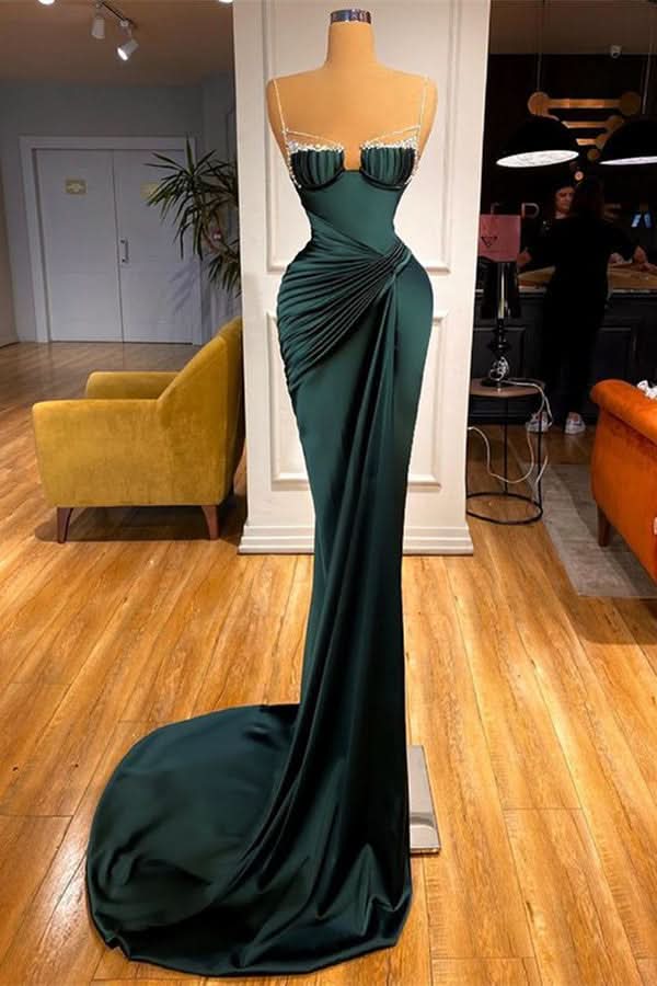 Dark Green Spaghetti-Straps Mermaid Prom Dress BM bride
