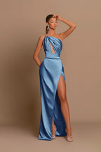 Charming Mauve Ball Gown One Shoulder Spaghetti Straps Skeleton with Slit BM bride