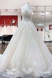 V-Neck Spaghetti Strap Ball Gown Tulle Wedding Dress with Lace Ruffles BM bride