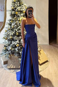Strapless Sleeveless High Split Long Prom Dress With Pleated
