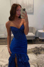 Sleeveless Strapless Long Split Prom Dress With Sequins Pleated