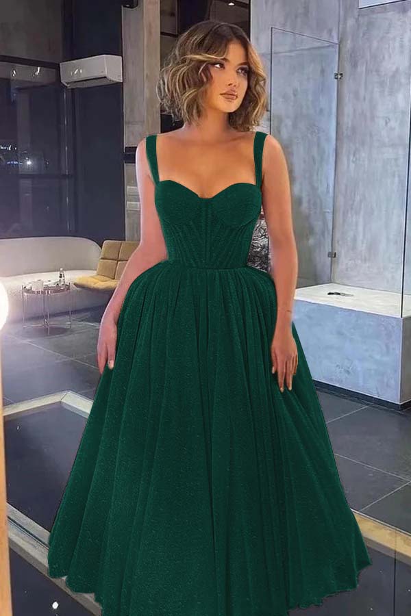 Gorgeous Spaghetti Strap Sweetheart Sequins Prom Dress With Tulle BMBRIDE