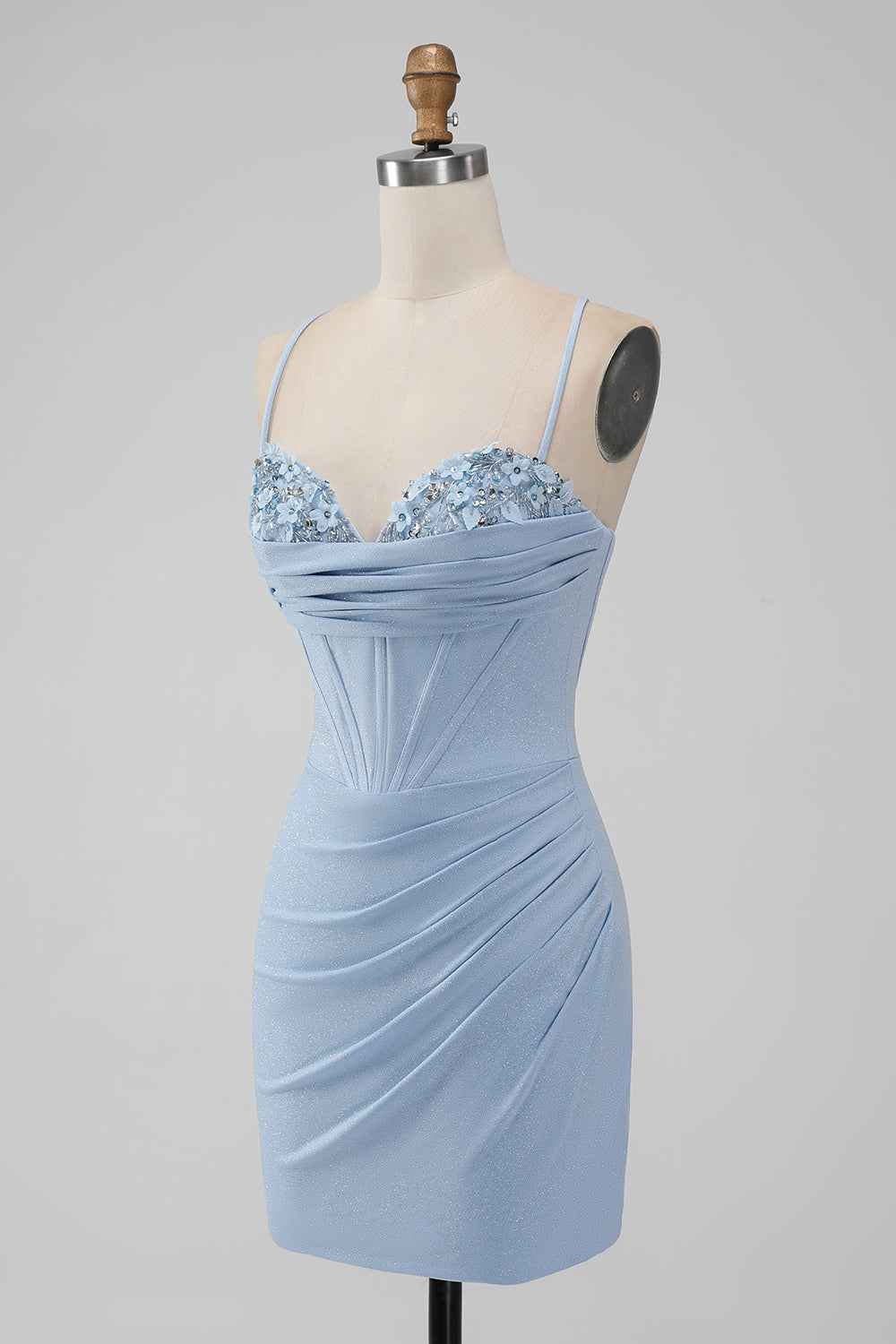 Sparkly Navy Beaded Corset Tight Short Homecoming Dress Bmbride