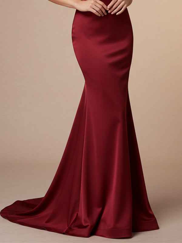 Red Mermaid Sweetheart Floor-Length Satin Prom Dress with Pleated