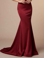 Red Mermaid Sweetheart Floor-Length Satin Prom Dress with Pleated