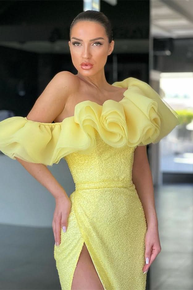 Daffodil Off-The-Shoulder Mermaid Evening Dress with Sequins and Split BM bride