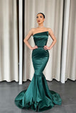 Dark Green Strapless Mermaid Long Evening Dress BM bride