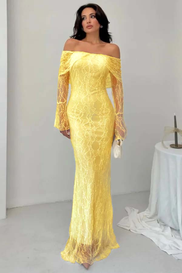 Off the Shoulder Long Sleeves Long Mermaid Prom Dress With Lace BMBRIDE
