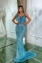 One Shoulder Sleeveless Long Mermaid Prom Dress With Beading