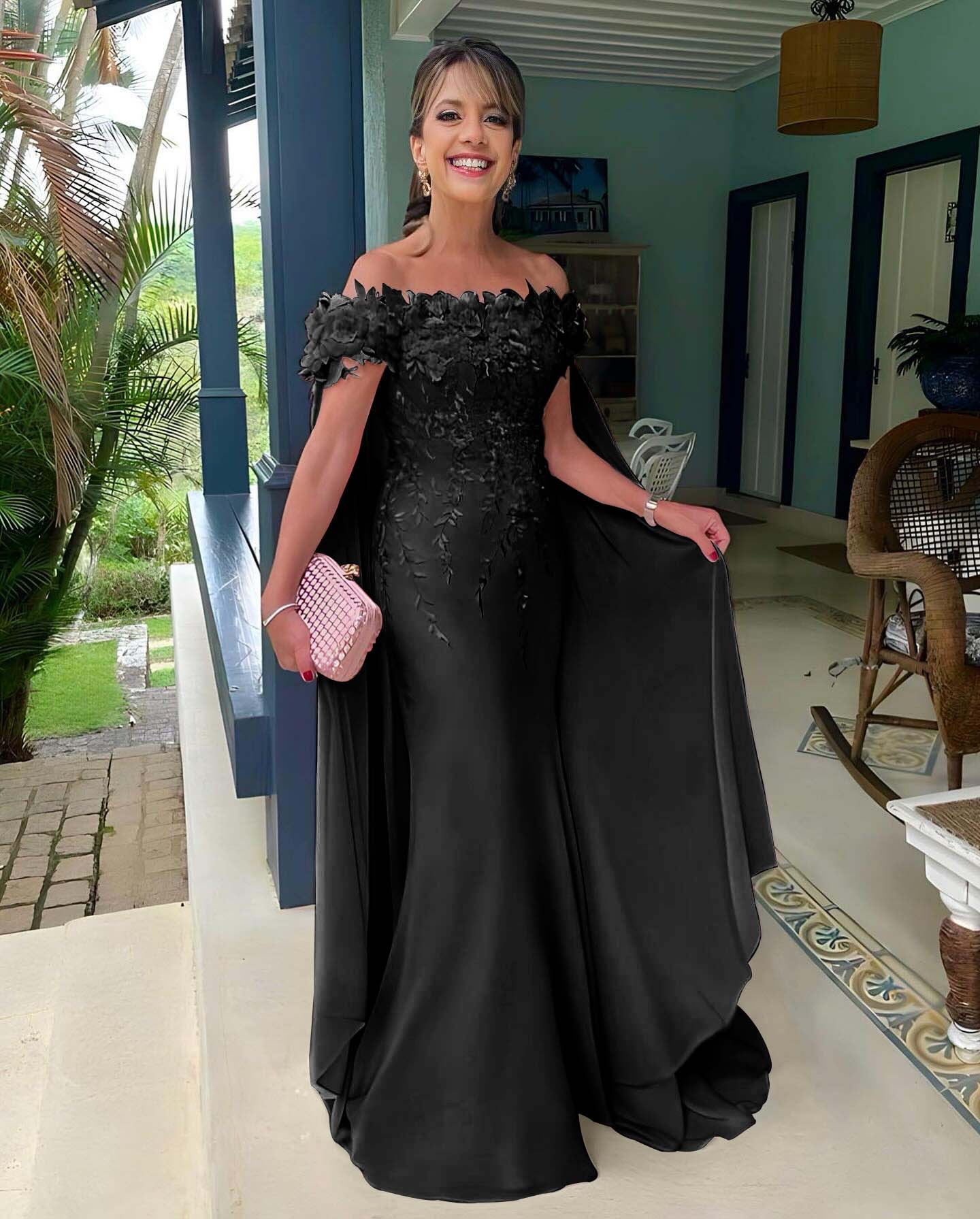 Off the Shoulder Sleeveless Long Mermaid Prom Dress With Appliques BMBRIDE