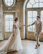 Boho Long A-line Tulle Wedding Dress With Lace Appliques BM bride