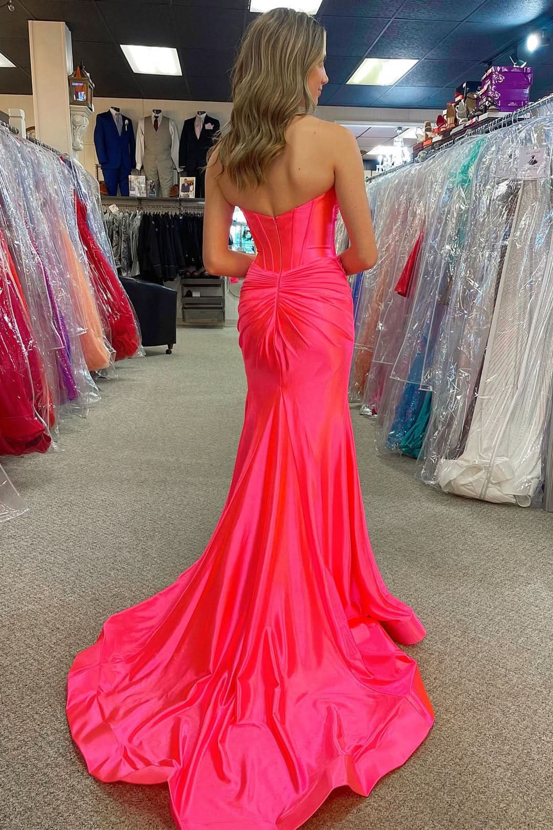 Captivating Sweetheart Satin Mermaid Long Prom Dress with a Unique Design BM bride