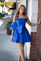 Elegant A-Line Strapless Pleated Party Dress Featuring a Charming Bow BM bride