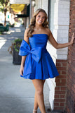 Elegant A-Line Strapless Pleated Party Dress Featuring a Charming Bow BM bride