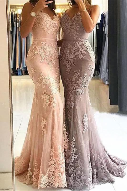 Lace Applique Long Mermaid Evening Dress BM bride