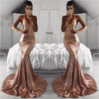 V-Neck Sleeveless Sequins Mermaid Evening Dress BM bride