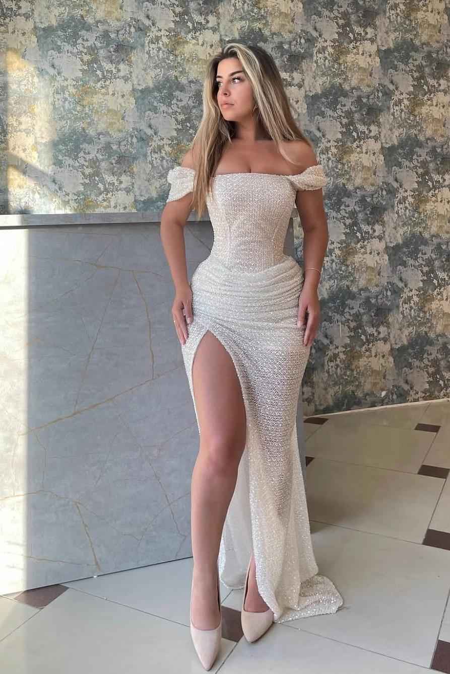 Off the Shoulder Strapless Sleeveless Long Mermaid Prom Dress With Split