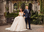 Tulle Off-the-Shoulder A-Line Long Wedding Dress with Chapel Train BM bride
