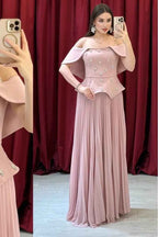 Chic Off The Shoulder Sleeveless Long Prom Dress With Beading