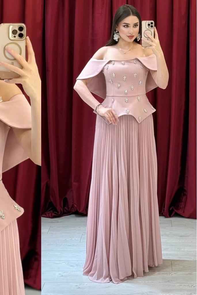 Chic Off The Shoulder Sleeveless Long Prom Dress With Beading