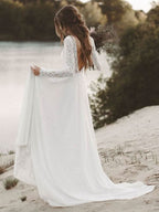 Long Sleeve Boho Lace Wedding Dress BM bride